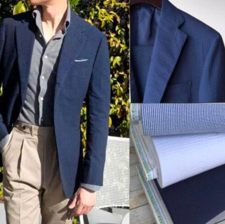 SKU#JA60889 Navy on Navy Seersucker Suit - Cotton Suit - Summer Suit - Shadow Stripe Pattern