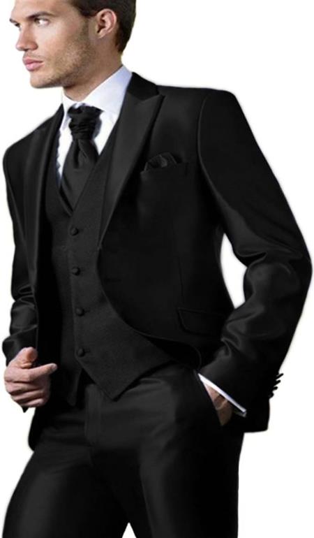 Shiny Suit - Prom 2026 Suit - Vested Sateen Flashy Suit - Black