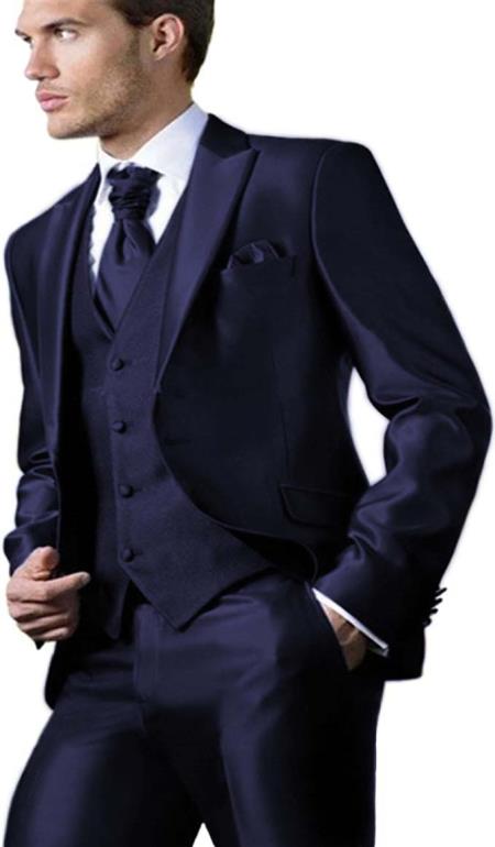 Shiny Suit - Prom 2026 Suit - Vested Sateen Flashy Suit - Blue