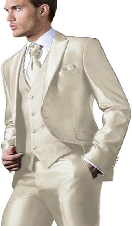 Shiny Suit - Prom 2026 Suit - Vested Sateen Flashy Suit - Champagne