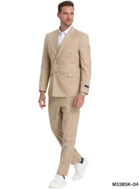 Slim Fit Double Breasted Suit Gold Cream