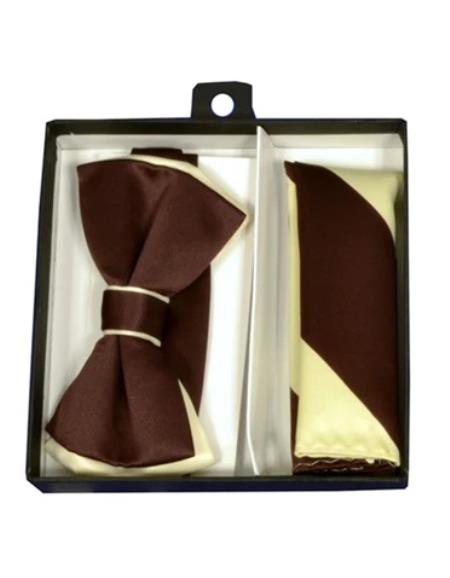 Mens Formal - Wedding Bowtie - Prom 2026 Brown and Cream Bowtie