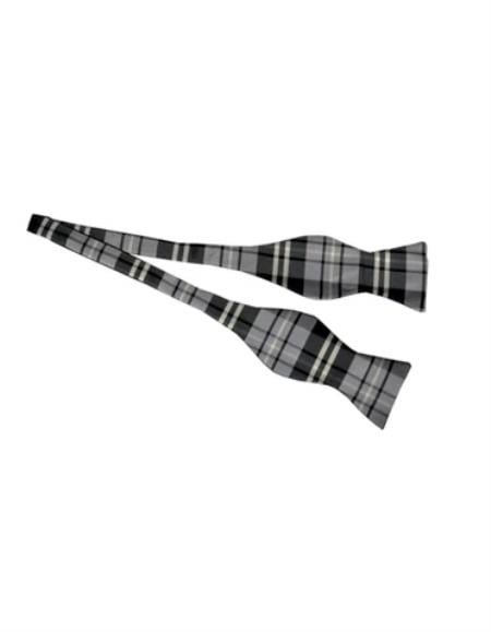 Mens Formal - Wedding Bowtie - Prom 2026 Grey Plaid Bowtie