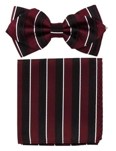 Mens Formal - Wedding Bowtie - Prom 2026 Burgundy Stripe Bowtie