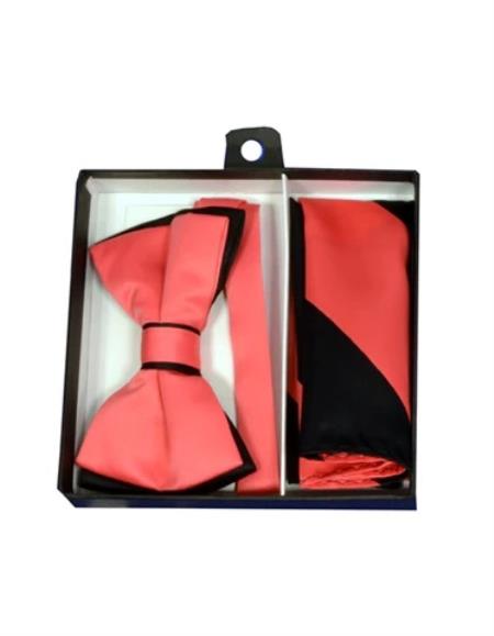 Mens Formal - Wedding Bowtie - Prom 2025 Coral and Black Bowtie