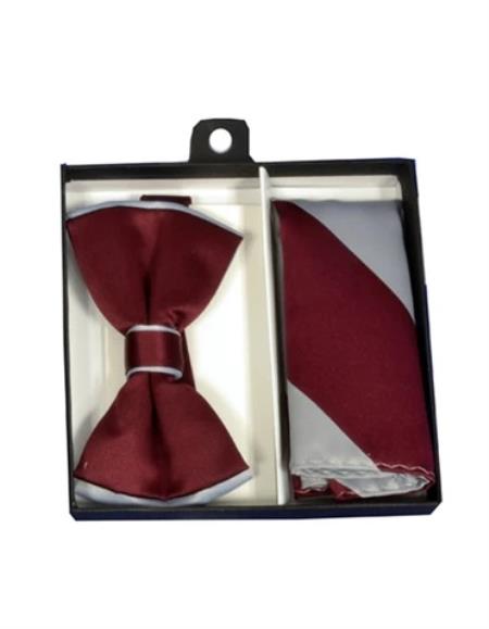 Mens Formal - Wedding Bowtie - Prom 2026 Burgundy and Silver Bowtie