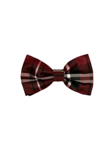 Mens Formal - Wedding Bowtie - Prom 2026 Burgundy Plaid Bowtie