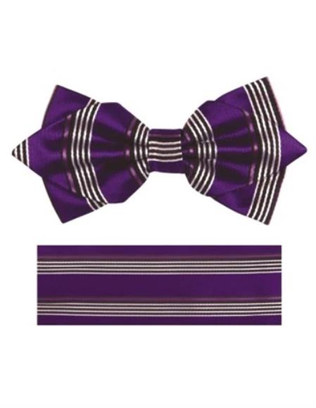 Mens Formal - Wedding Bowtie - Prom 2026 Purple Stripe Bowtie