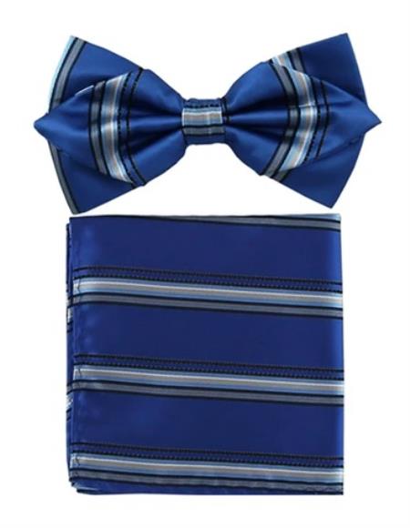 Mens Formal - Wedding Bowtie - Prom 2026 Indigo Blue Stripe Bowtie