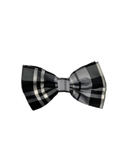 Mens Formal - Wedding Bowtie - Prom 2025 Black and Grey Plaid Bowtie