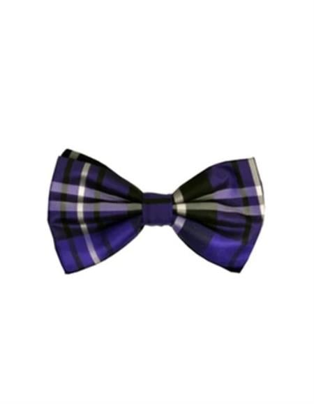 Mens Formal - Wedding Bowtie - Prom 2025 Purple and Black Plaid Bowtie