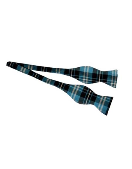 Mens Formal - Wedding Bowtie - Prom 2026 Aqua Plaid Self-Tie Bowtie