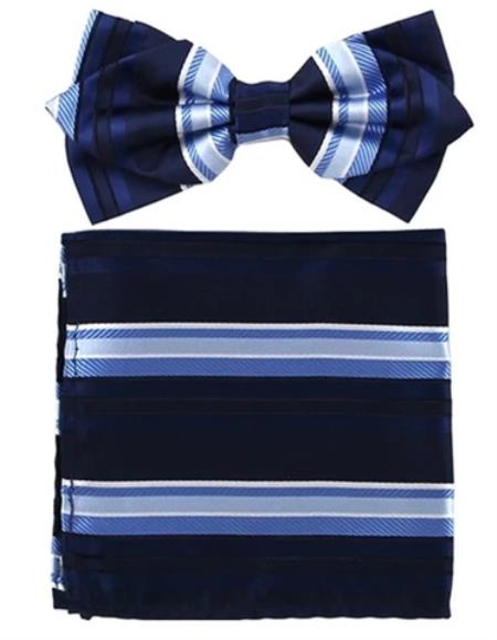 Mens Formal - Wedding Bowtie - Prom 2026 Navy and Sky Stripe Bowtie