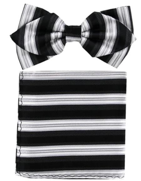 Mens Formal - Wedding Bowtie - Prom 2025 Black and White Stripe Bowtie