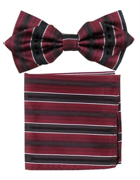Mens Formal - Wedding Bowtie - Prom 2026 Burgundy Stripe Bowtie