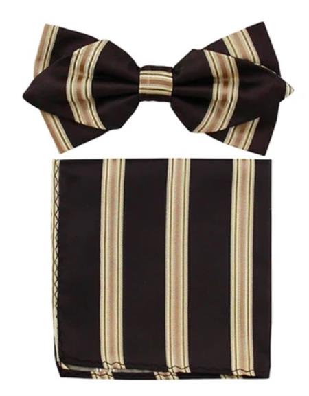 Mens Formal - Wedding Bowtie - Prom 2025 Black and Gold Stripe Bowtie