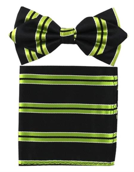 Mens Formal - Wedding Bowtie - Prom 2026 Bright Green Stripe Bowtie