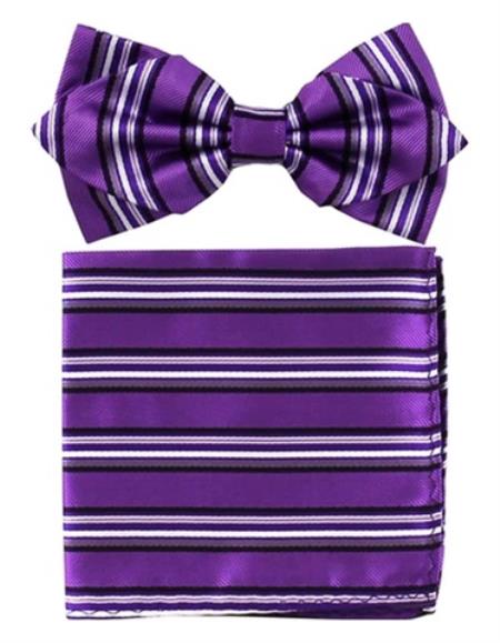 Mens Formal - Wedding Bowtie - Prom 2025 Purple Stripe Bowtie