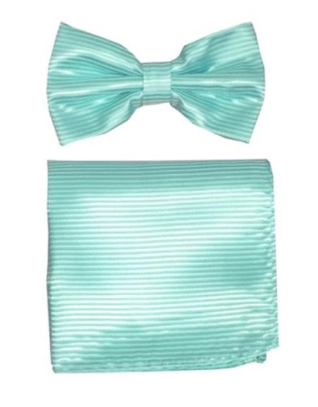 Mens Formal - Wedding Bowtie - Prom 2025 Aqua Tonal Stripe Bowtie