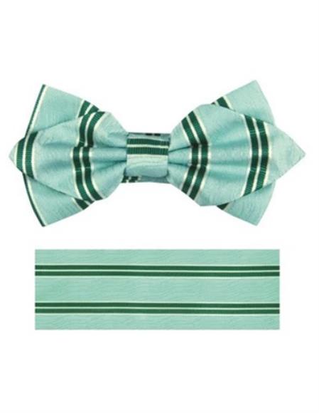Mens Formal - Wedding Bowtie - Prom 2026 Aqua Green Stripe Bowtie