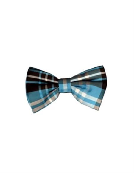 Mens Formal - Wedding Bowtie - Prom 2026 Turquoise Plaid Bowtie