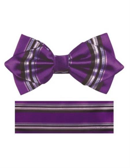 Mens Formal - Wedding Bowtie - Prom Purple Stripe Bowtie