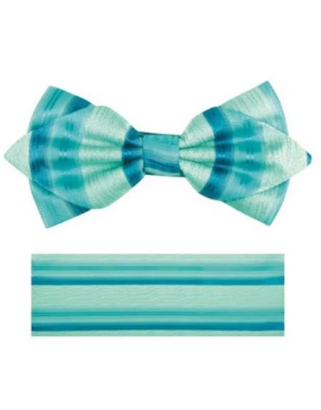 Mens Formal - Wedding Bowtie - Prom 2026 Aqua Stripe Bowti6