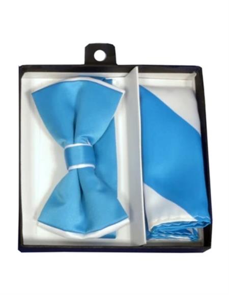 Mens Formal - Wedding Bowtie - Prom 2025 Turquoise and White Bowtie