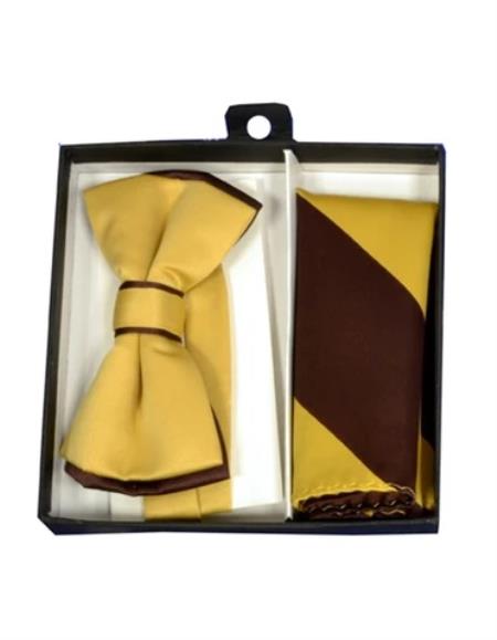 Mens Formal - Wedding Bowtie - Promv Yellow and Brown Bowtie