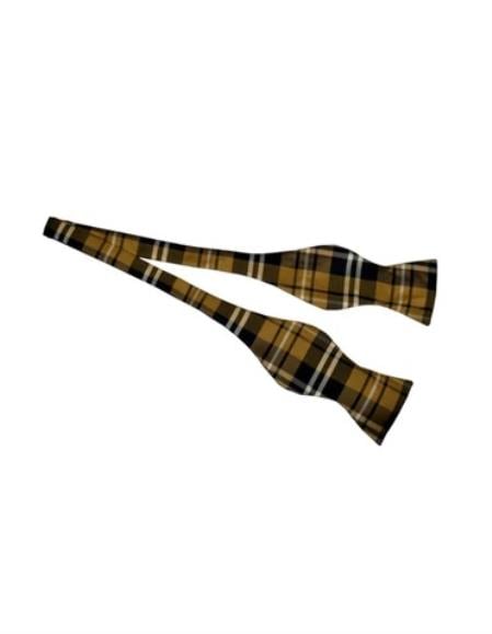 Mens Formal - Wedding Bowtie - Prom 2025 Yellow Plaid Self Tie Bowtie