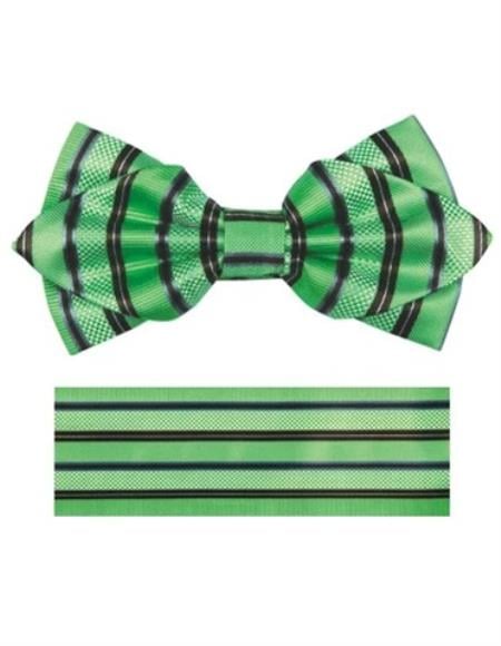 Mens Formal - Wedding Bowtie - Prom 2025 Apple Green and Black Stripe Bowtie