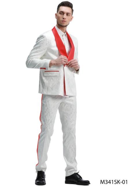 White and Red Tuxedo Suit - Prom 2026 Suit - Prom 2026 Wedding Suit