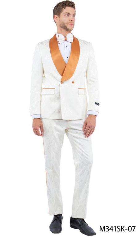 White and Rust Tuxedo Suit - Prom 2026 Suit - Prom 2026 Wedding Suit