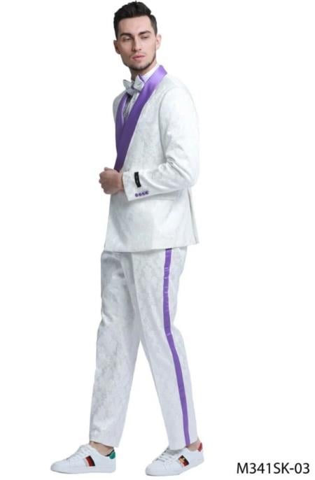 White and Purple Tuxedo Suit - Prom 2026 Suit - Prom 2026 Wedding Suit