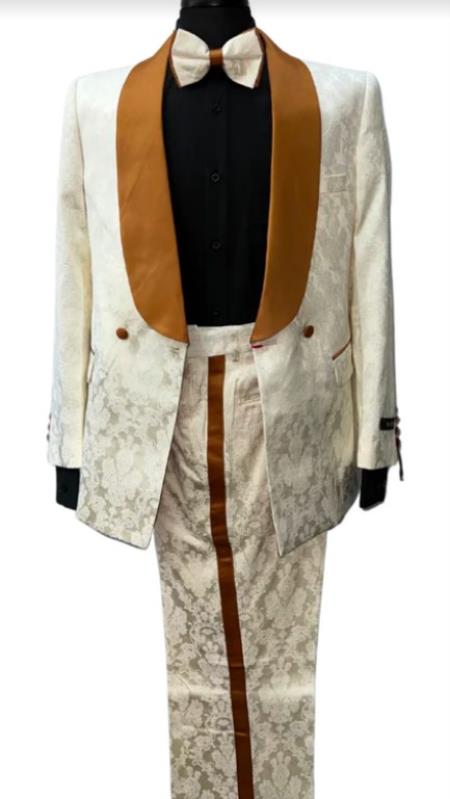 White and Ivory and Rust Tuxedo Suit - Prom Suit - Prom 2026 Wedding Suit