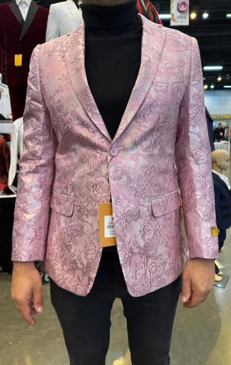 Pink Pink Prom 2026 Tuxedo - Wedding Tuxedo - Rose Gold Dinner Jacket - Paisly-100 Pink Floral