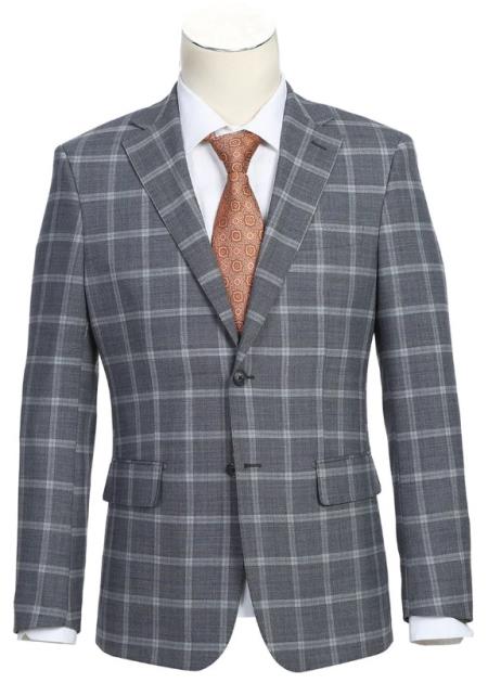Mens Gray Plaid Business Suit