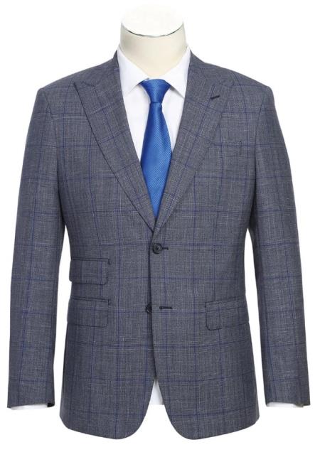 Gray and Blue Windowpane Business Suit for Men