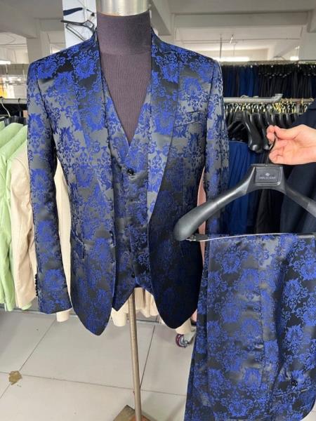 Retro Paris Suits Mens Suit Navy Blue