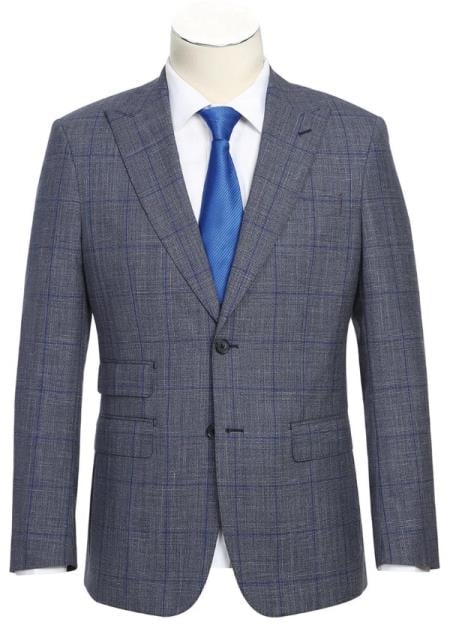Gray and Blue Plaid Windowpane Suit for Men