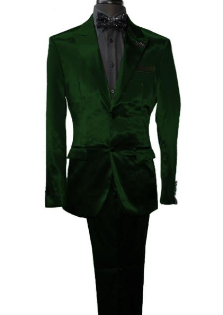 Mens Shiny Blazer - Hunter Green Sateen Vested Suit main image 1