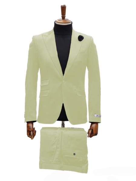 Mens Shiny Blazer - Ivory Sateen Vested Suit