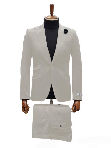 Mens Shiny Blazer - Off-White Sateen Vested Suit
