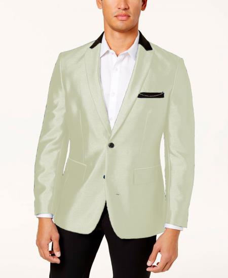 Mens Shiny Blazer - Ivory Sateen Vested Suit