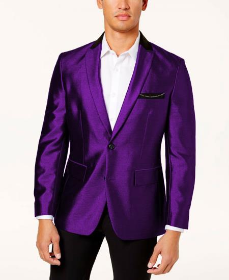 Mens Shiny Blazer - Purple Sateen Vested Suit