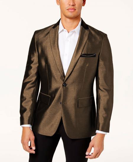 Mens Shiny Blazer - Tan Sateen Vested Suit