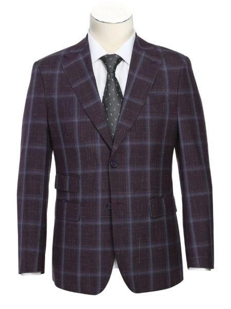 Mens Purple Windowpane Plaid Suit