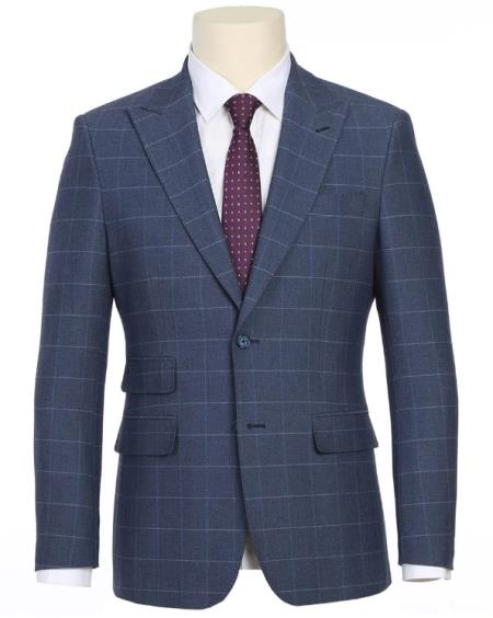 Mens Pale Blue Windowpane Plaid Suit