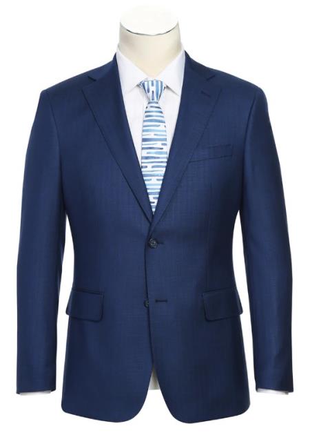 Mens Midnight Blue Windowpane Plaid Suit