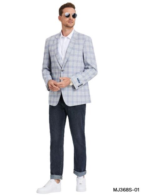 Wool Sport Coat - Plaid Blazer - Windowpane Blazer - Blue